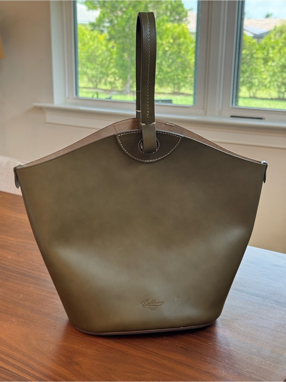 Boldrini Selleria Olive Leather Rigid Bucket Bag Made in Italy NWT - Picture 11 of 14